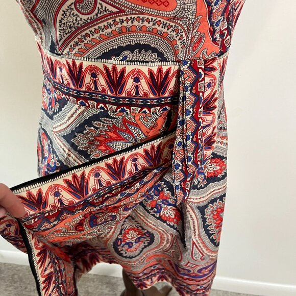 Nanette Lepore Silk Dress Blue Peach Red Sleeveless Asymmetrical V-Neck Sz 4 - Picture 6 of 11